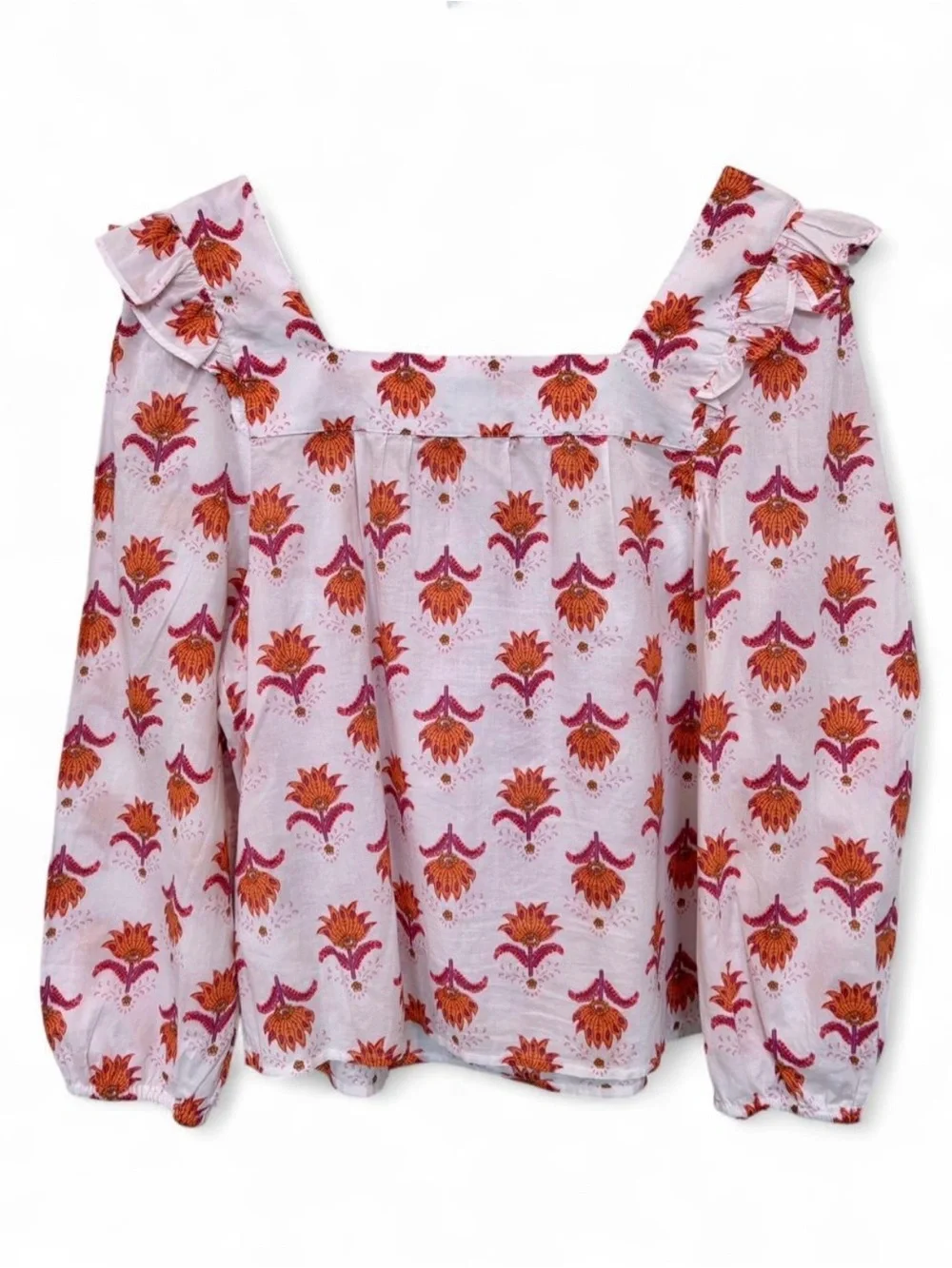 J. Crew Floral Square Neck Ruffle Detail Peasant‎ Blouse Small Lightweight Chic